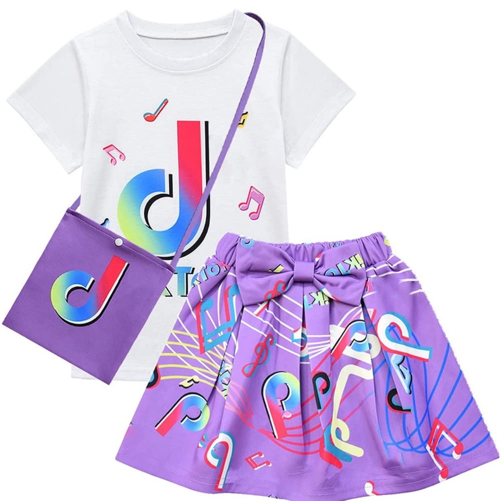 Tic Toc Girl Skirt Sets T Shirt Top Bowknot Skirt with Bag Outfits